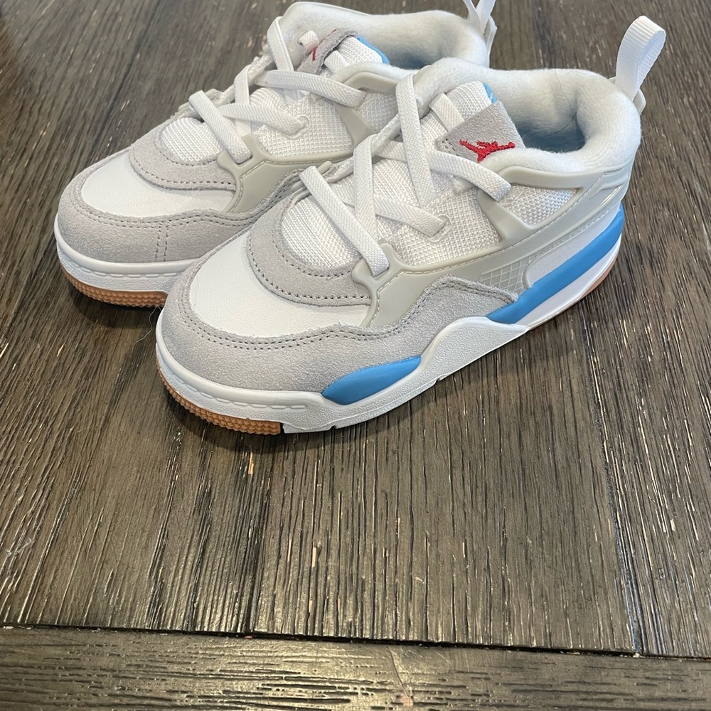 Jordan Kids White and Light Blue Sneakers